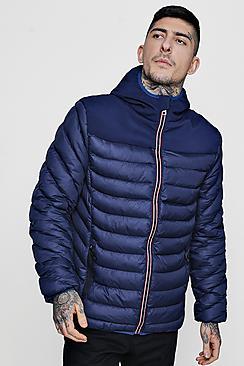 Boohoo Hooded Puffer With Sports Zip Tape