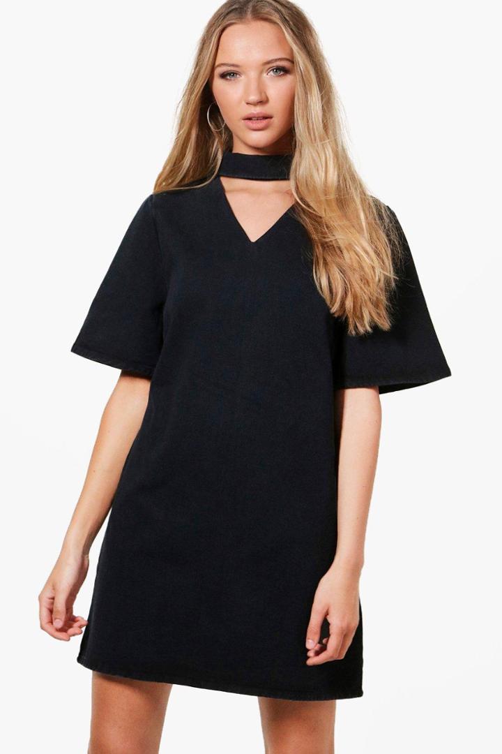 Boohoo Kayla Choker Style Denim Dress Black
