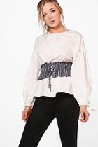Boohoo Lily Poplin Corset Waist Bell Sleeve Top