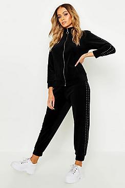 Boohoo Velour Studded Jogger