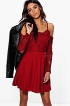 Boohoo Boutique Pam Cord Lace Top Skater Dress