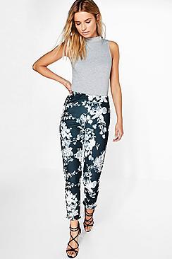 Boohoo Amya Monochrome Floral Skinny Stretch Trousers