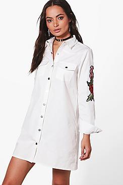 Boohoo Lizzie Premium Embroidered Shirt Dress