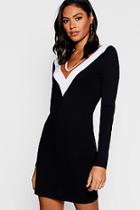 Boohoo Tonal Chevron Colour Block Bodycon Mini Dress