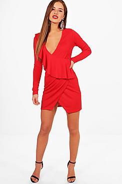 Boohoo Petite Julie Ruffle Crepe Wrap Dress