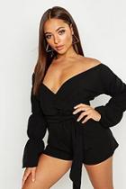 Boohoo Off The Shoulder Puff Sleeve Playsuit