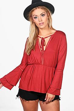 Boohoo Plus Lydia Plunge Smock Top