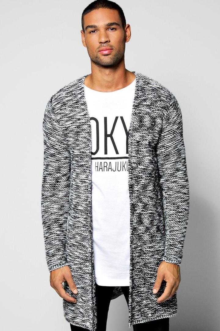Boohoo Longline Space Dye Open Cardigan Black