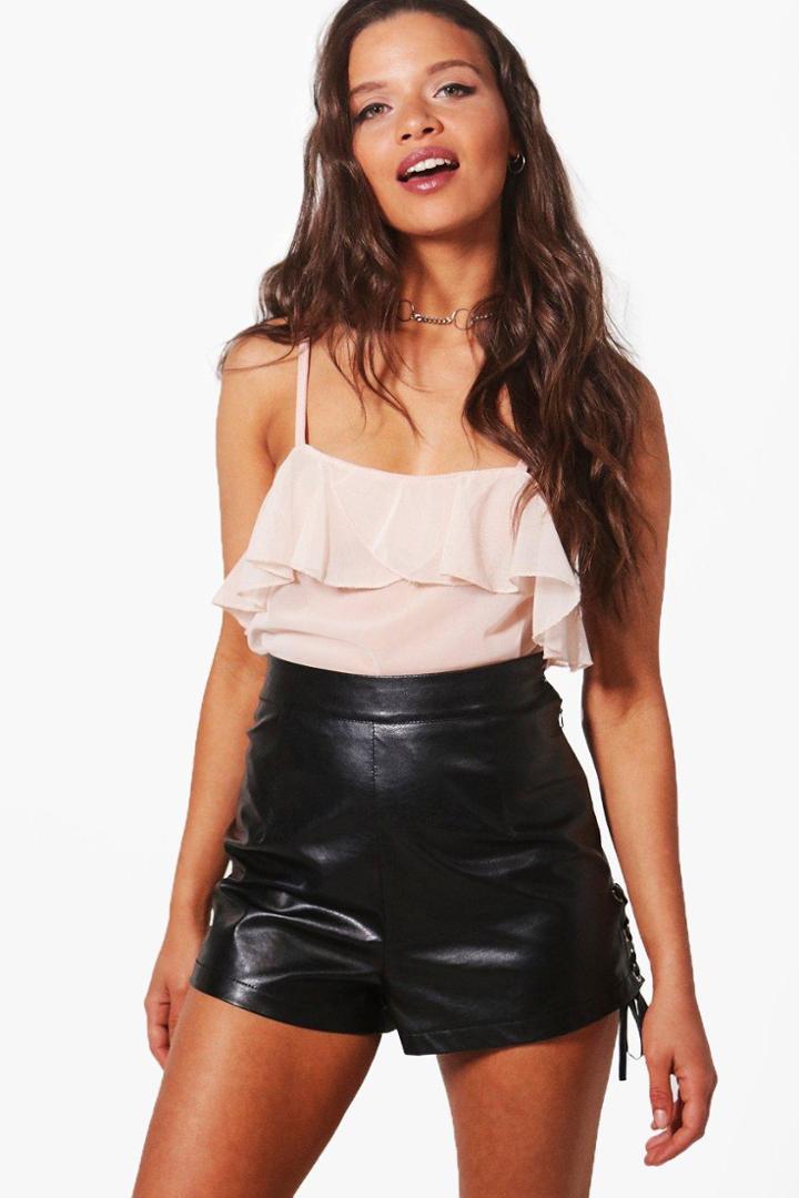 Boohoo Emery Ruffle Mesh Cami Nude