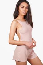 Boohoo Petite Renee Backless Cut Out Playsuit Sand