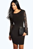 Boohoo Susie Lace Sleeve Bodycon Dress Black