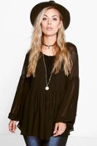 Boohoo Plus Lucy Woven Wide Sleeve Smock Top Black