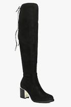Boohoo Eva Stretch Over The Knee Boot With Gold Trim