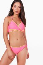 Boohoo Hawaii Crochet Stitch Wrap Triangle Bikini Pink