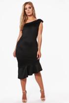 Boohoo Plus Nadia Frill Detail Midi Dress Black