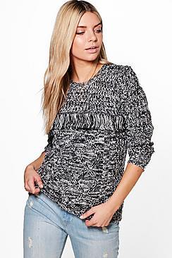 Boohoo Emma Tassel Trim Cable Knit Chunky Jumper