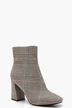 Boohoo Check Square Toe Shoe Boots
