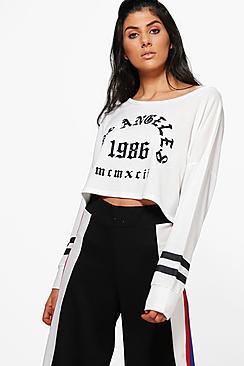 Boohoo Sarah La Print Crop Knitted Top
