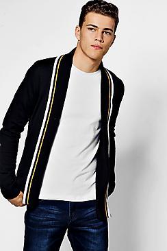 Boohoo Edge To Edge Knitted Cardigan With Stripe Detail