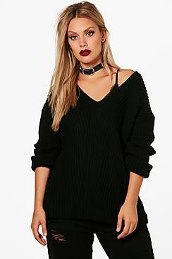 Boohoo Plus Slouchy V Neck Jumper