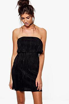 Boohoo Margot Fine Pleat Double Layer Mini Dress