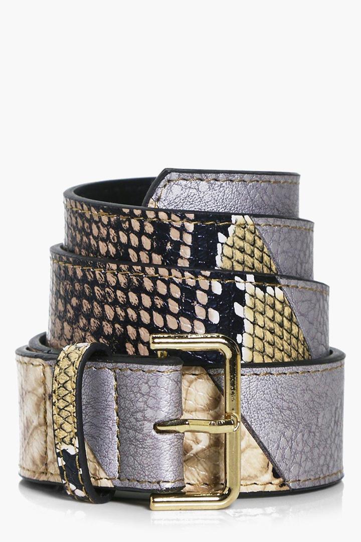Boohoo Casey Multi Fabric Boyfriend Belt Multi