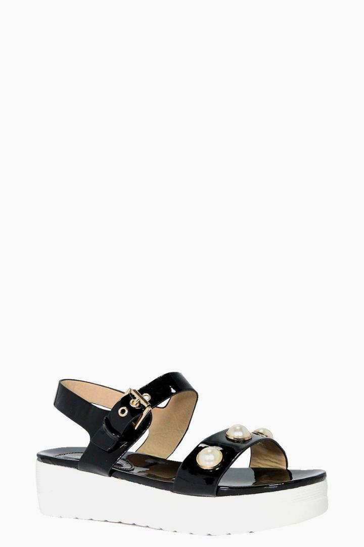 Boohoo Lucy Pearl Trim Cleated Sandal Black