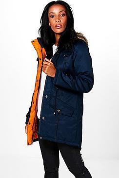 Boohoo Liz Parka With Piping Detail