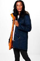 Boohoo Liz Parka With Piping Detail