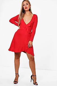 Boohoo Plus Lisa Frill Detail Tea Dress