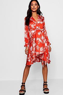 Boohoo Luxe Fabric Wrap Front Shirt Dress