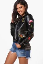 Boohoo Katie Boutique Studded Embroidered Jacket Black