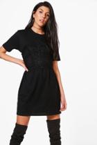 Boohoo Ivy Lace Corset T-shirt Dress Black