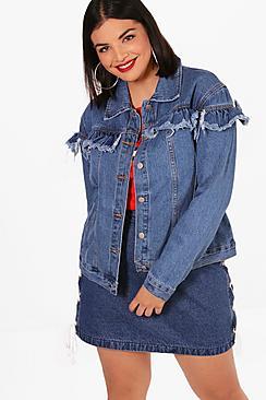 Boohoo Plus Katie Ruffle Detail Denim Jacket