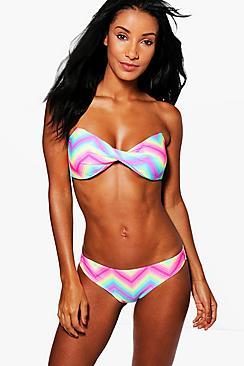 Boohoo Bermuda Rainbow Zig Zag Bandeau Bikini