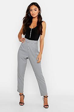 Boohoo Petite Dogtooth Check High Waist Tapered Trouser