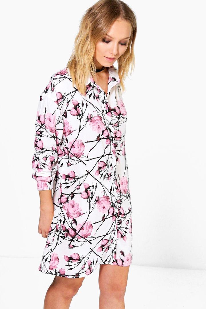 Boohoo Lauren Printed Floral Shirt Dress Multi