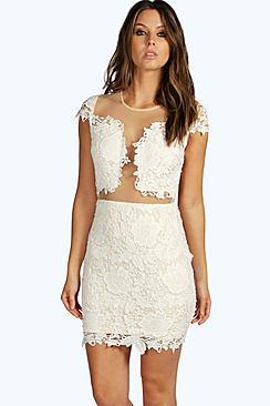 Boohoo Boutique Zena Crochet Mesh Insert Bodycon Dress