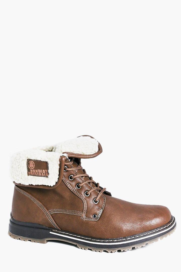 Boohoo Borg Lined Fold Down Boots Brown