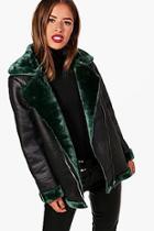 Boohoo Petite Georgina Faux Fur Lined Luxe Aviator Coat