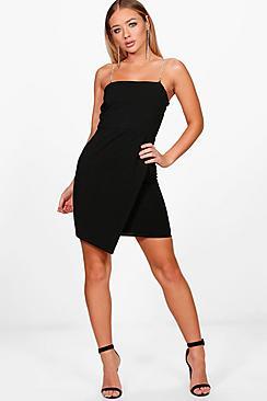Boohoo Liz Diamante Straps Wrap Detail Bodycon Dress