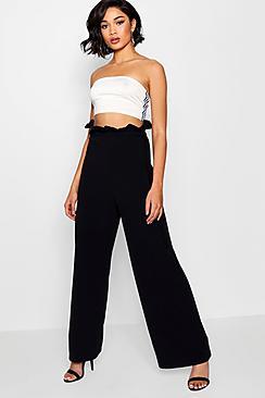 Boohoo Taylor High Waist Crepe Wide Leg Paperbag Trouser