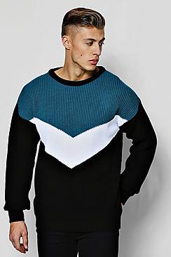 Boohoo Drop Shoulder Intarsia Colour Block Jumper