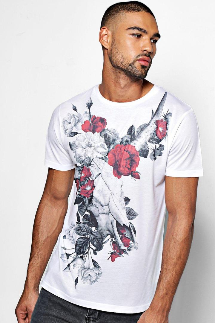 Boohoo Skull And Flower Sublimation T Shirt White