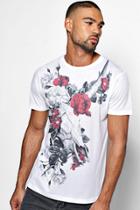 Boohoo Skull And Flower Sublimation T Shirt White
