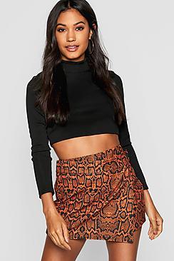 Boohoo Snakeskin Giant Button Skort