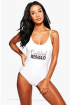 Boohoo Thira Certified Mermaid Slogan Scoop Swimsuit
