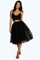 Boohoo Marin Boutique Grid Tulle Tull Midi Skirt Black