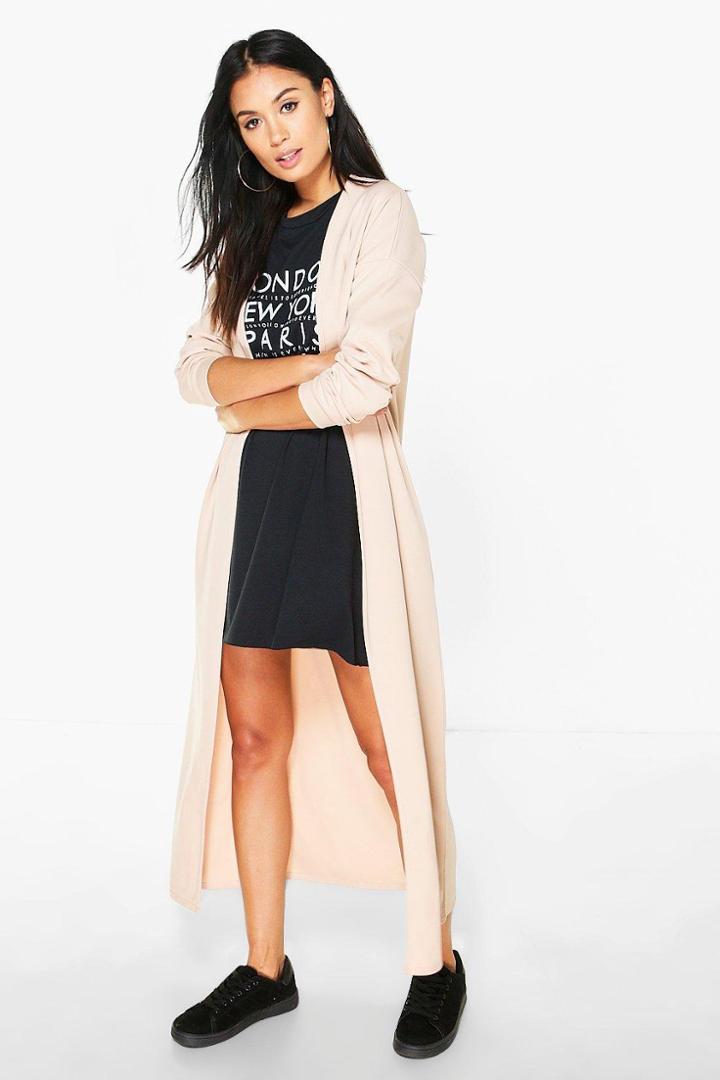 Boohoo Niamh Maxi Collarless Duster Stone