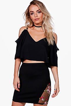 Boohoo Melina Sheer Embroidered Panel Mini Skirt